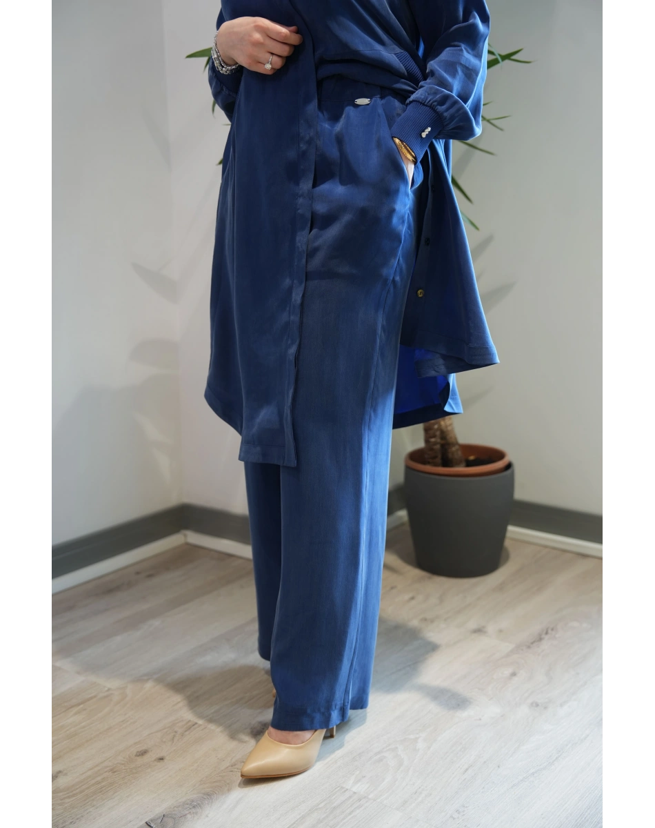 Miss Dalida T26Y-7003 Mavi Bol Paça Basic Cupro Pantolon