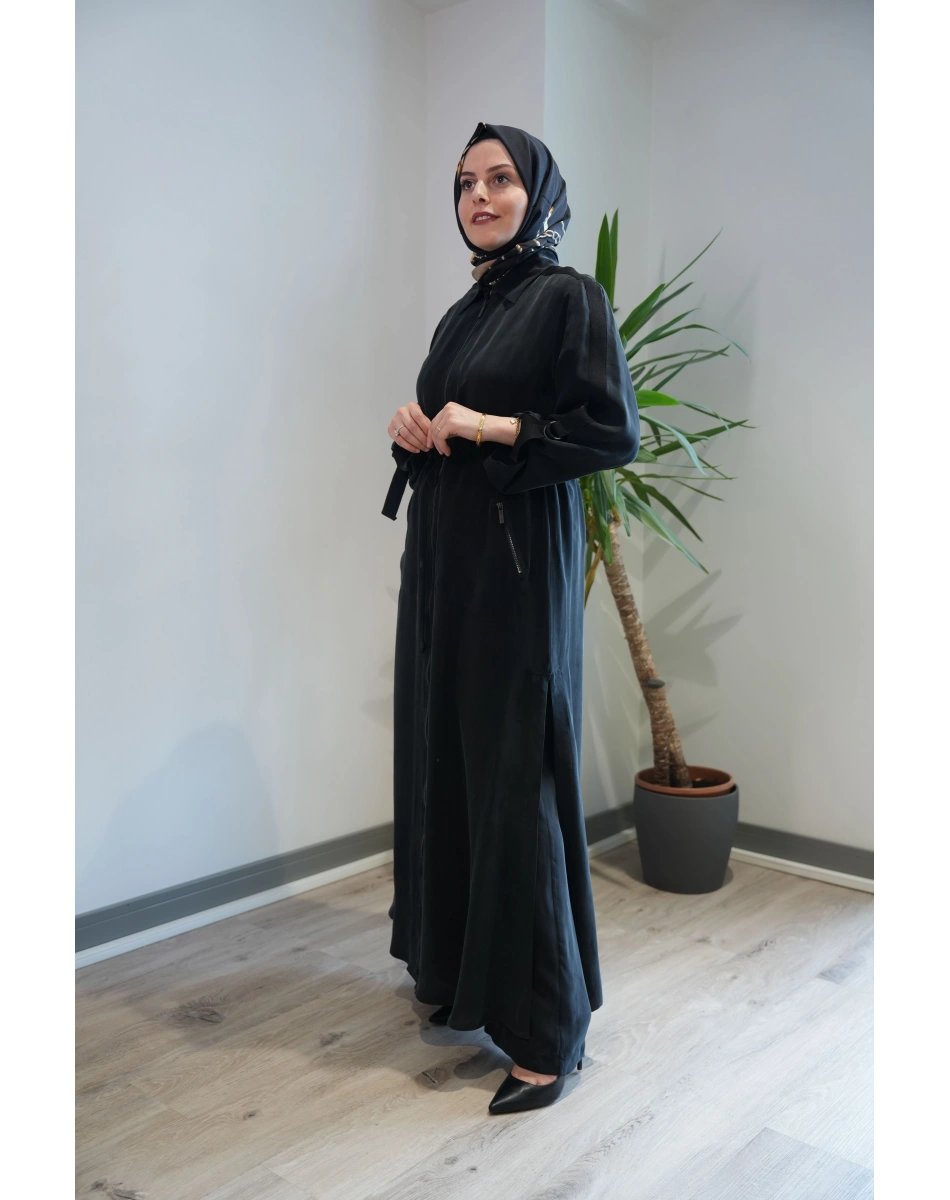 Miss Dalida 2268329 Siyah Fermuarlı Beli Büzgülü Cupro Ceket
