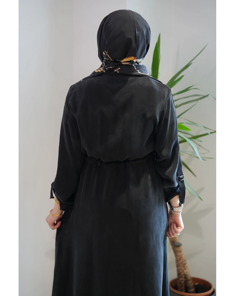 Miss Dalida 2268329 Siyah Fermuarlı Beli Büzgülü Cupro Ceket