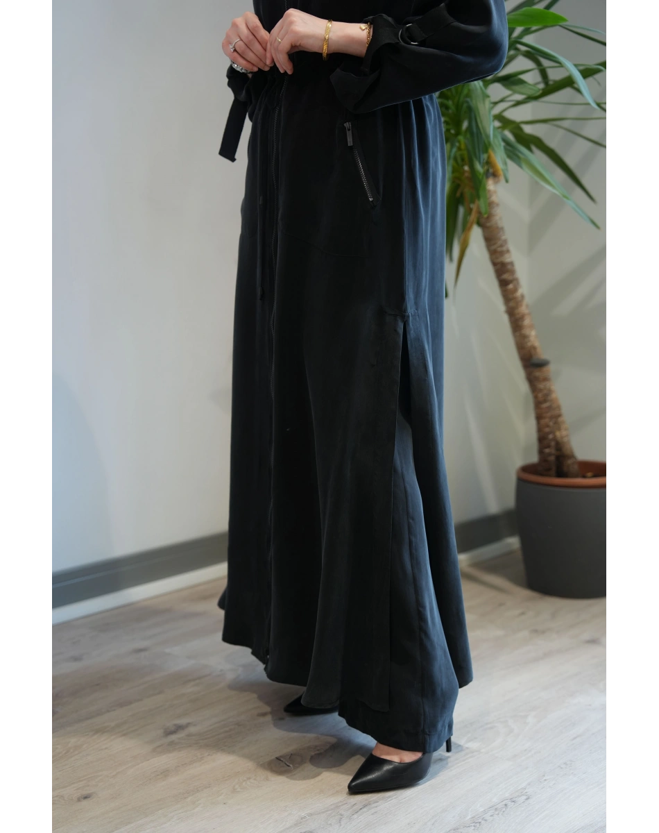 Miss Dalida 2268329 Siyah Fermuarlı Beli Büzgülü Cupro Ceket