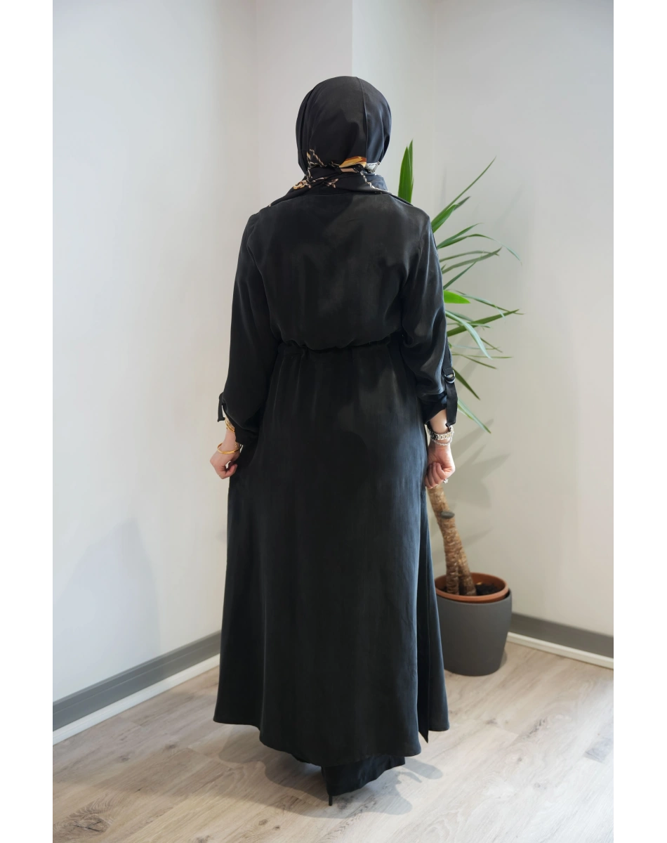 Miss Dalida 2268329 Siyah Fermuarlı Beli Büzgülü Cupro Ceket
