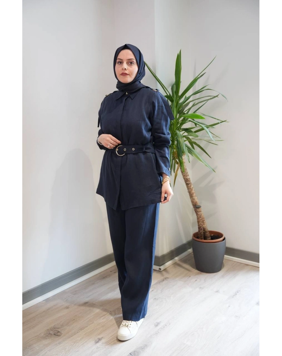 Miss Dalida 2266256 Lacivert Gizli Patlı Omuz Detaylı Keten Gömlek