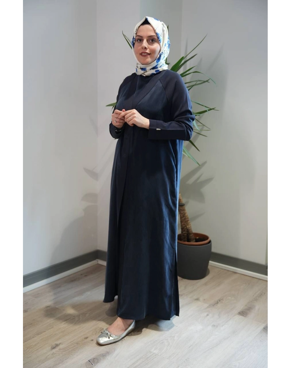 Miss Dalida T26Y-9000 Lacivert Triko Detaylı V Yaka Cupro Kap