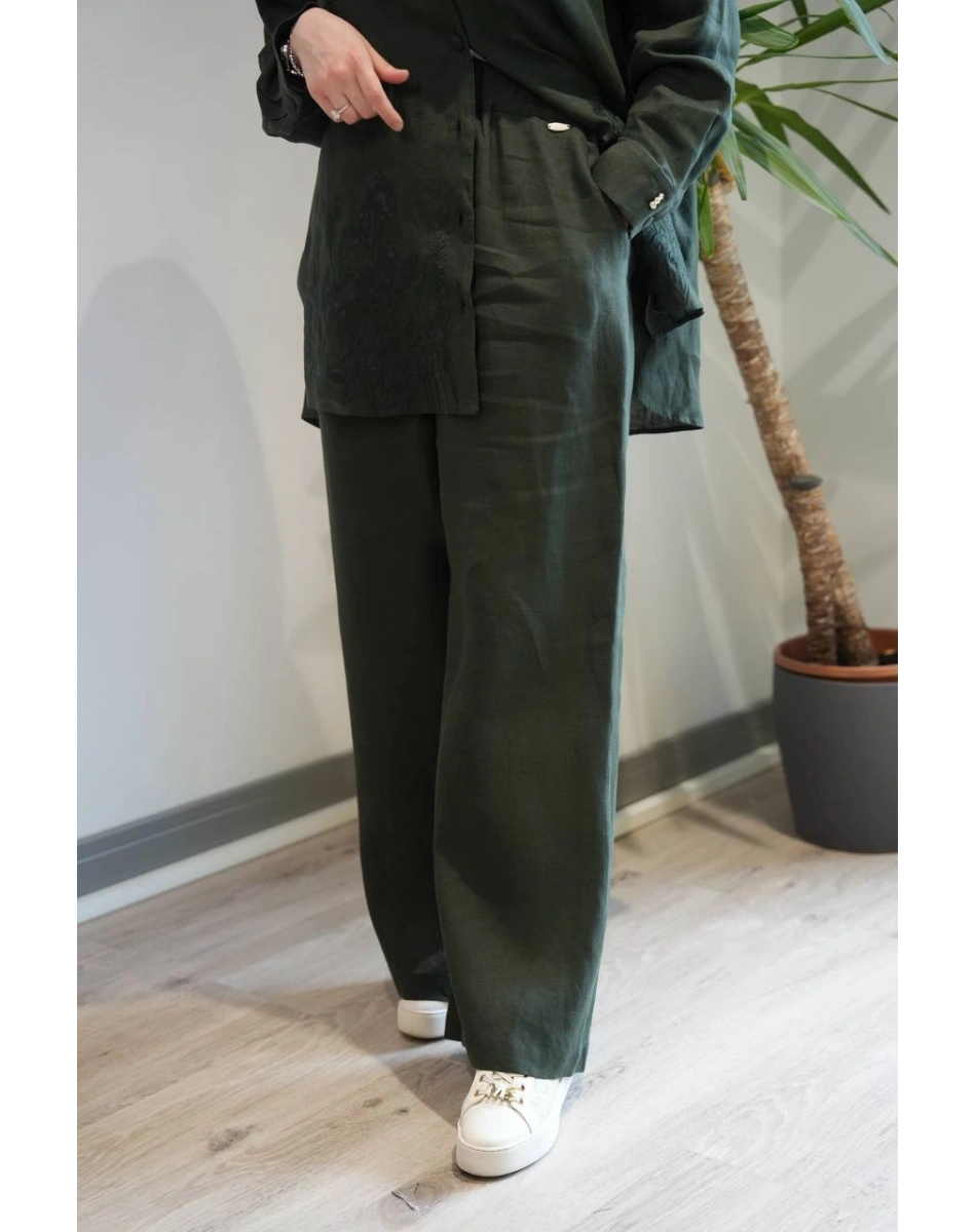 Miss Dalida 2267251 Haki Beli Lastikli Bol Paça Keten Pantolon
