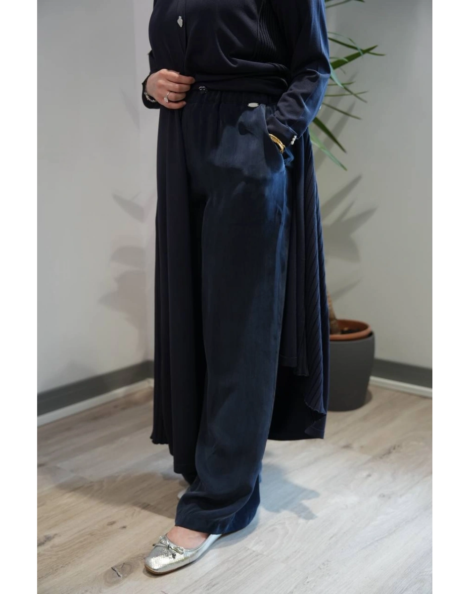 Miss Dalida T26Y-7003 Lacivert Bol Paça Basic Cupro Pantolon
