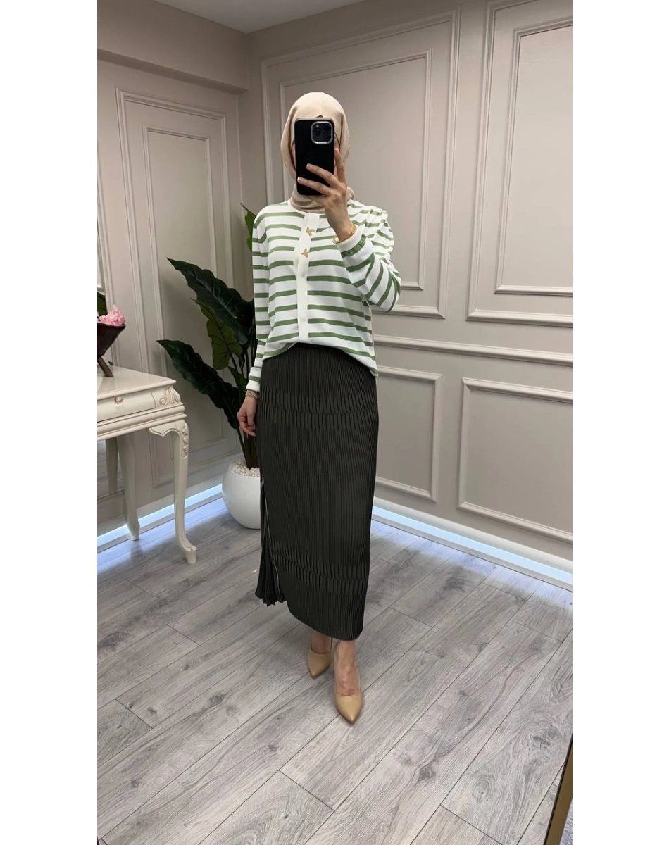 Misswhence 39921 Haki Fermuar Detaylı Etek