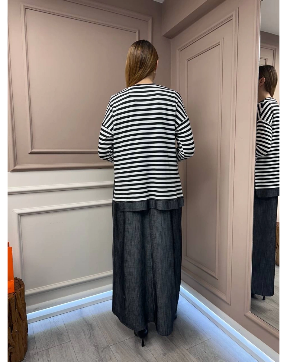 Almarwah Black 202630 Siyah Üstü Çizgili Elbise