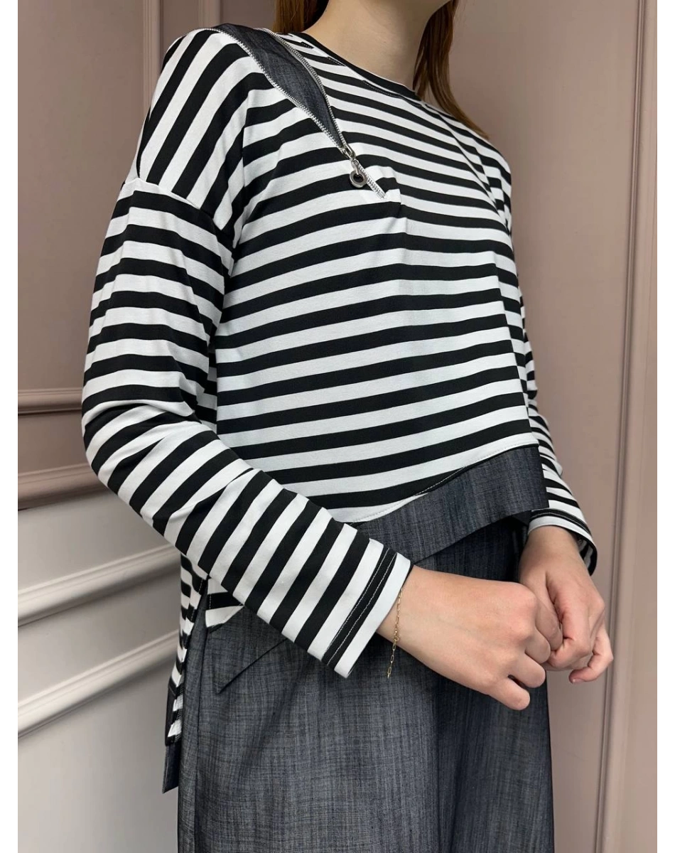 Almarwah Black 202630 Siyah Üstü Çizgili Elbise