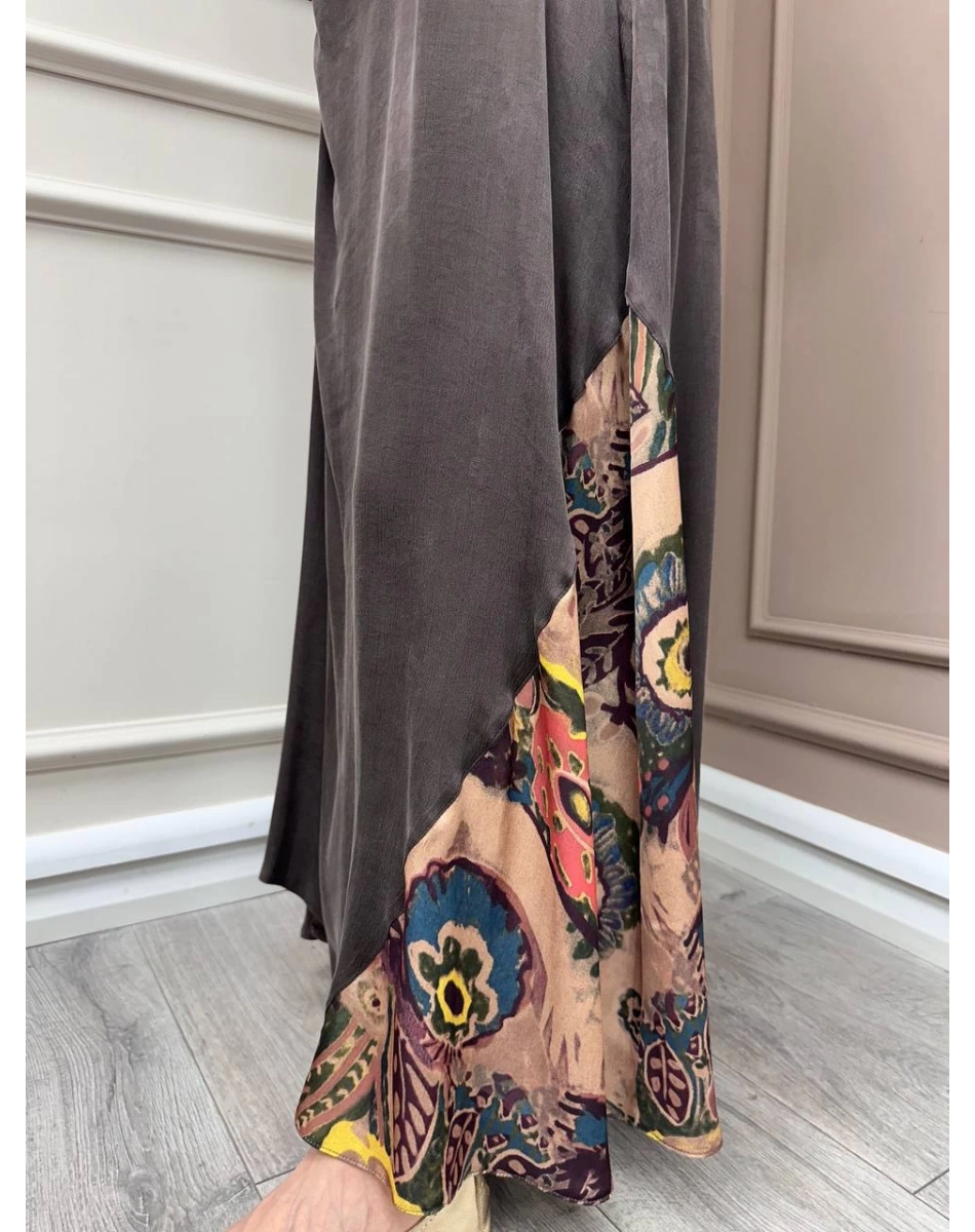 Almarwah Black 303836 Kahverengi Parça Desenli Elbise