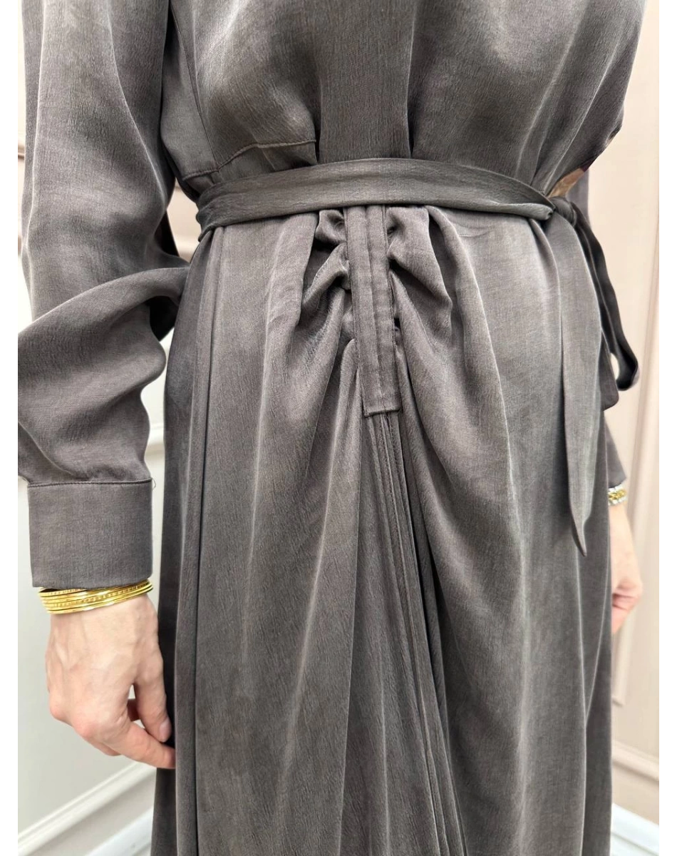 Almarwah Black 303836 Kahverengi Parça Desenli Elbise