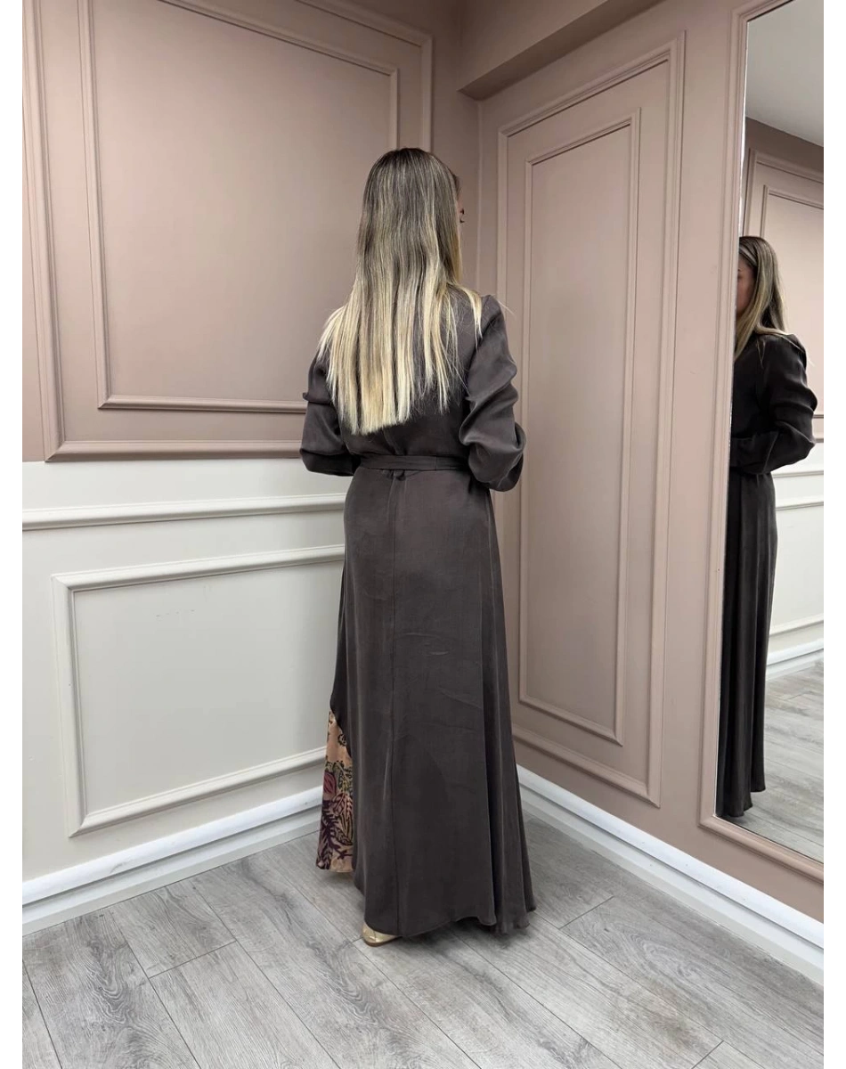 Almarwah Black 303836 Kahverengi Parça Desenli Elbise