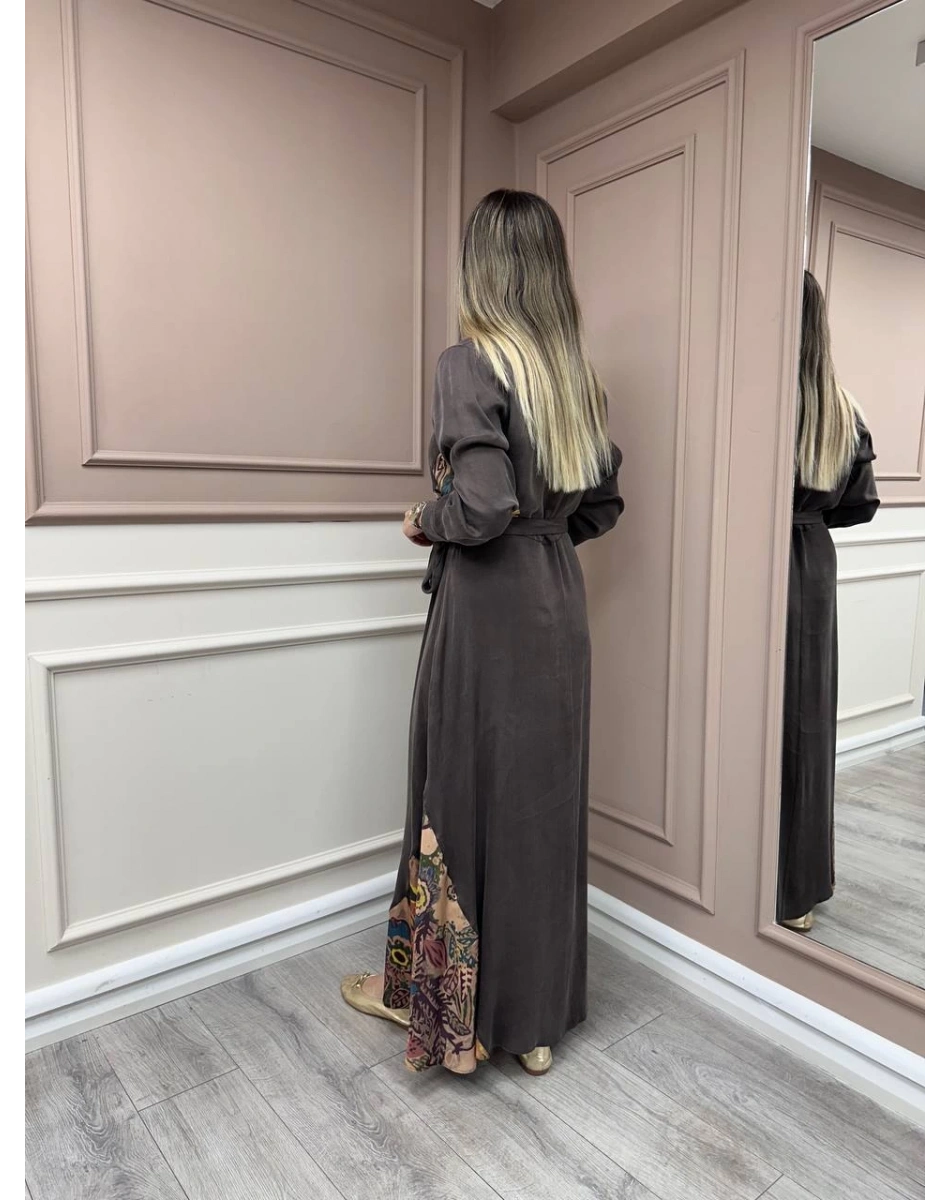 Almarwah Black 303836 Kahverengi Parça Desenli Elbise