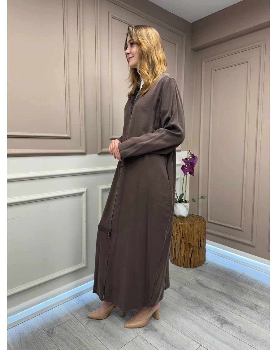 Almarwah Black 50933 Kahverengi Fermuar Detaylı Kap (Büyük Beden)