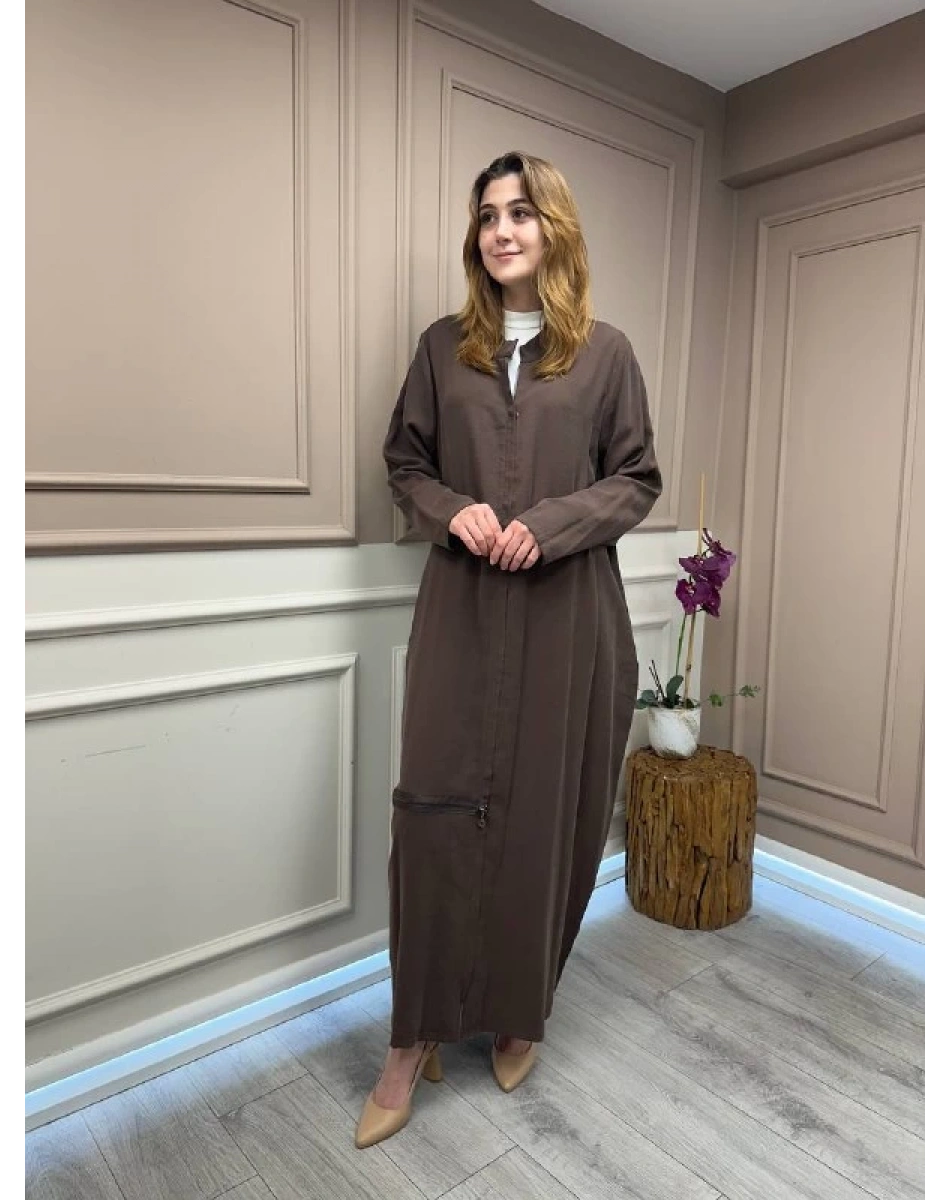 Almarwah Black 50933 Kahverengi Fermuar Detaylı Kap (Büyük Beden)