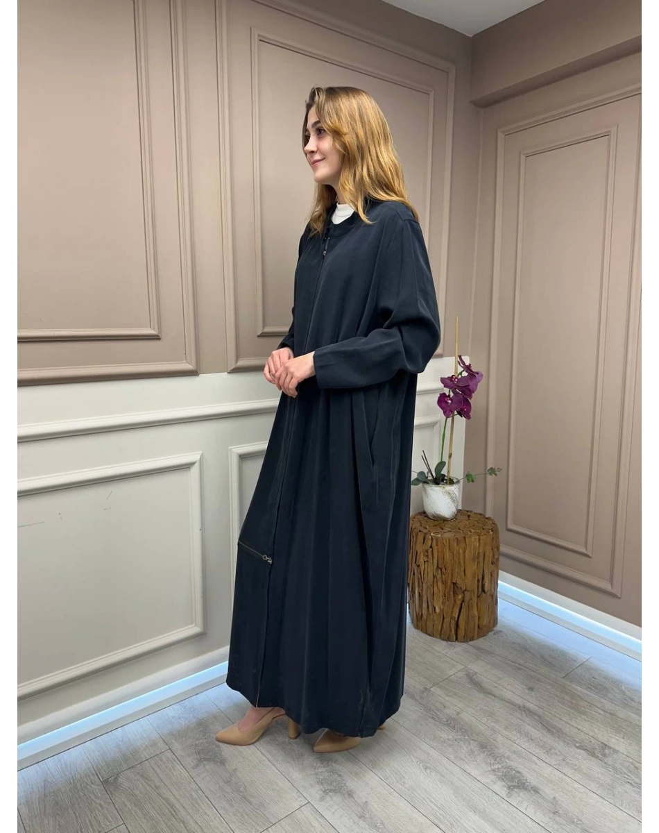 Almarwah Black 50933 Siyah Fermuar Detaylı Kap (Büyük Beden)