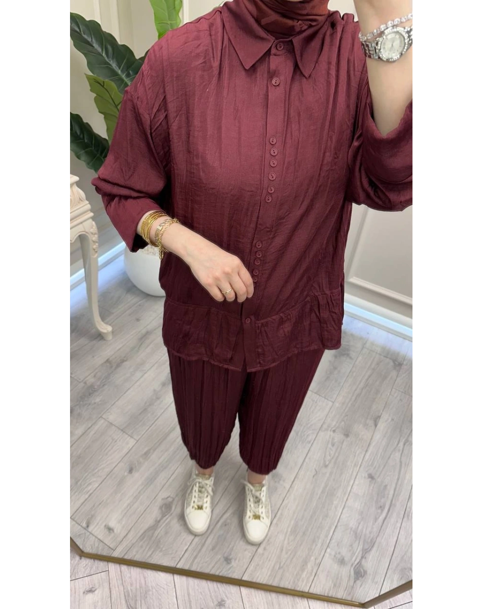 Ceremony 26Y951 Bordo Arkası Yırtmaç Detaylı Takım