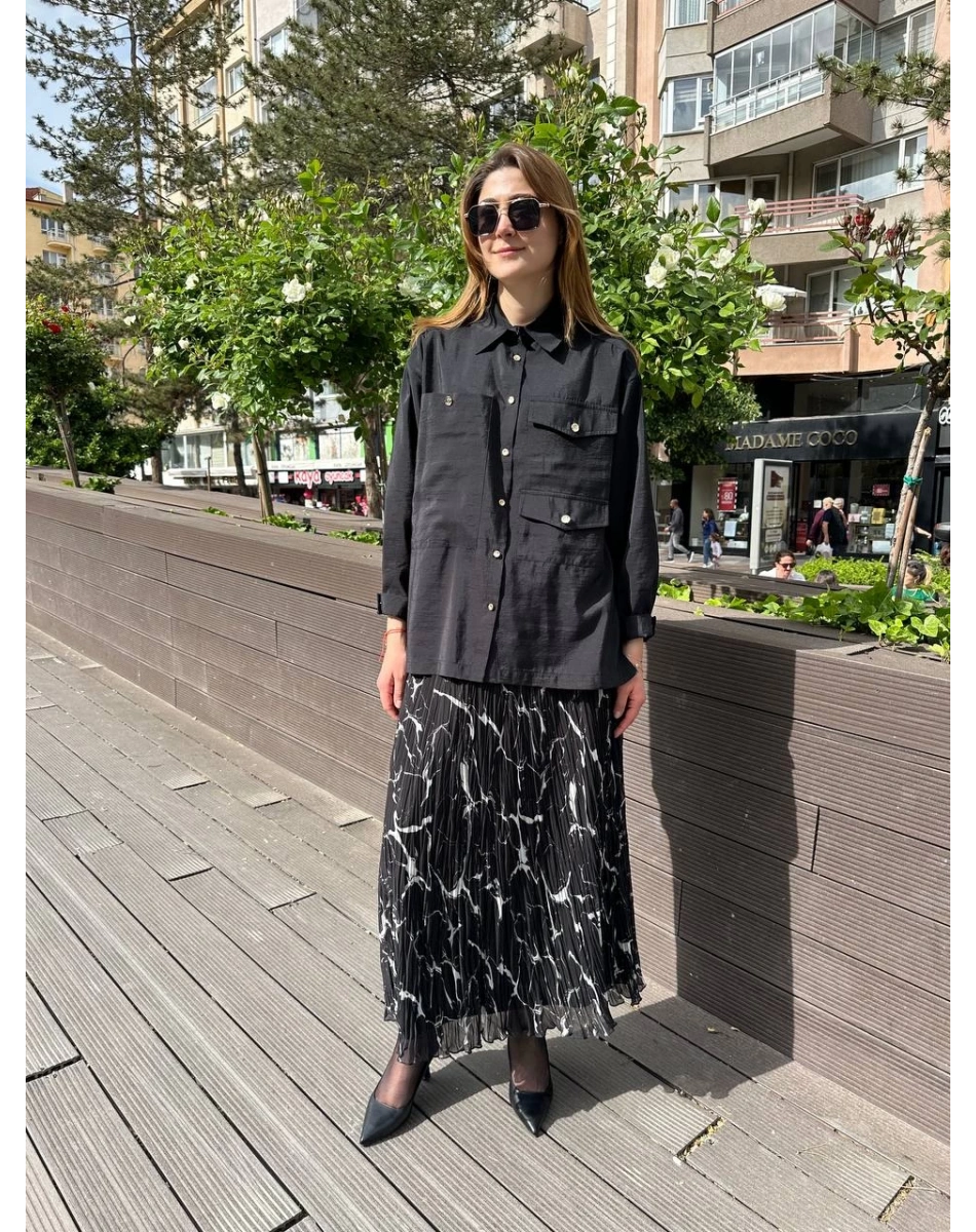 Ceremony 5135 Siyah Üç Cepli Önden Düğmeli Kısa Gömlek