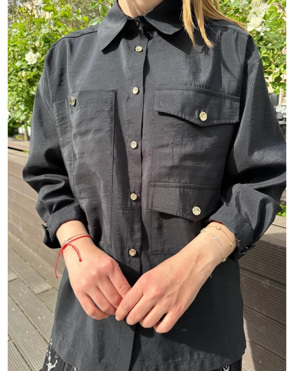 Ceremony 5135 Siyah Üç Cepli Önden Düğmeli Kısa Gömlek