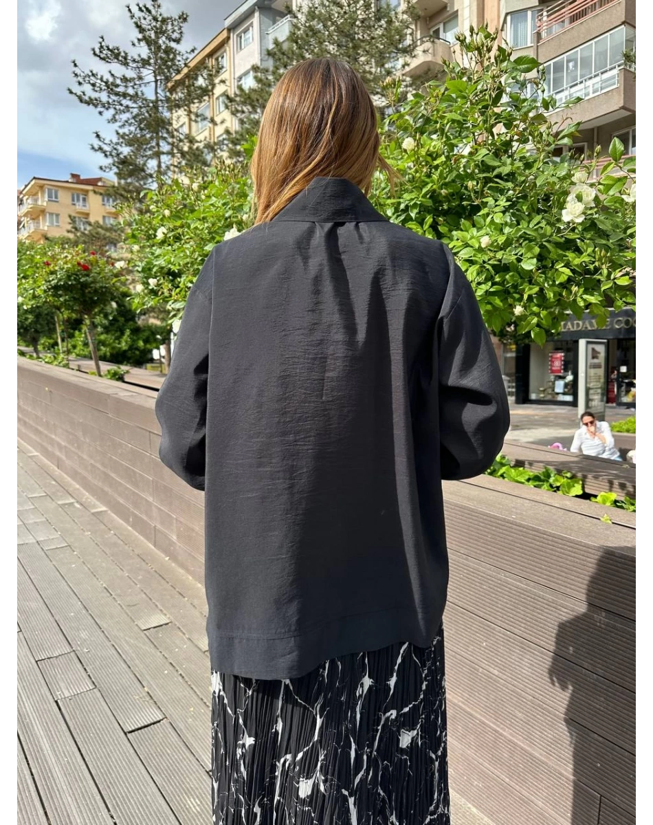 Ceremony 5135 Siyah Üç Cepli Önden Düğmeli Kısa Gömlek