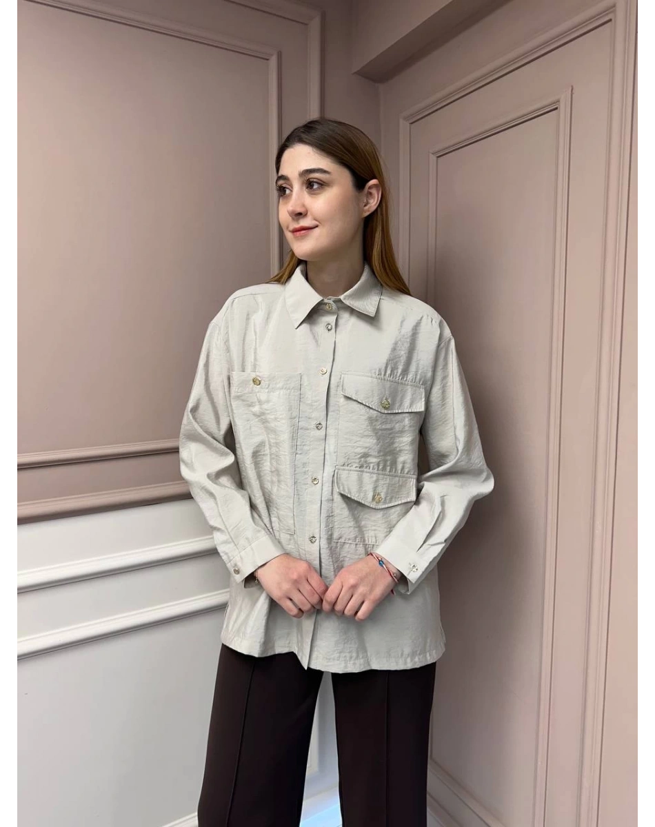 Ceremony 5135 Taş Üç Cepli Önden Düğmeli Kısa Gömlek