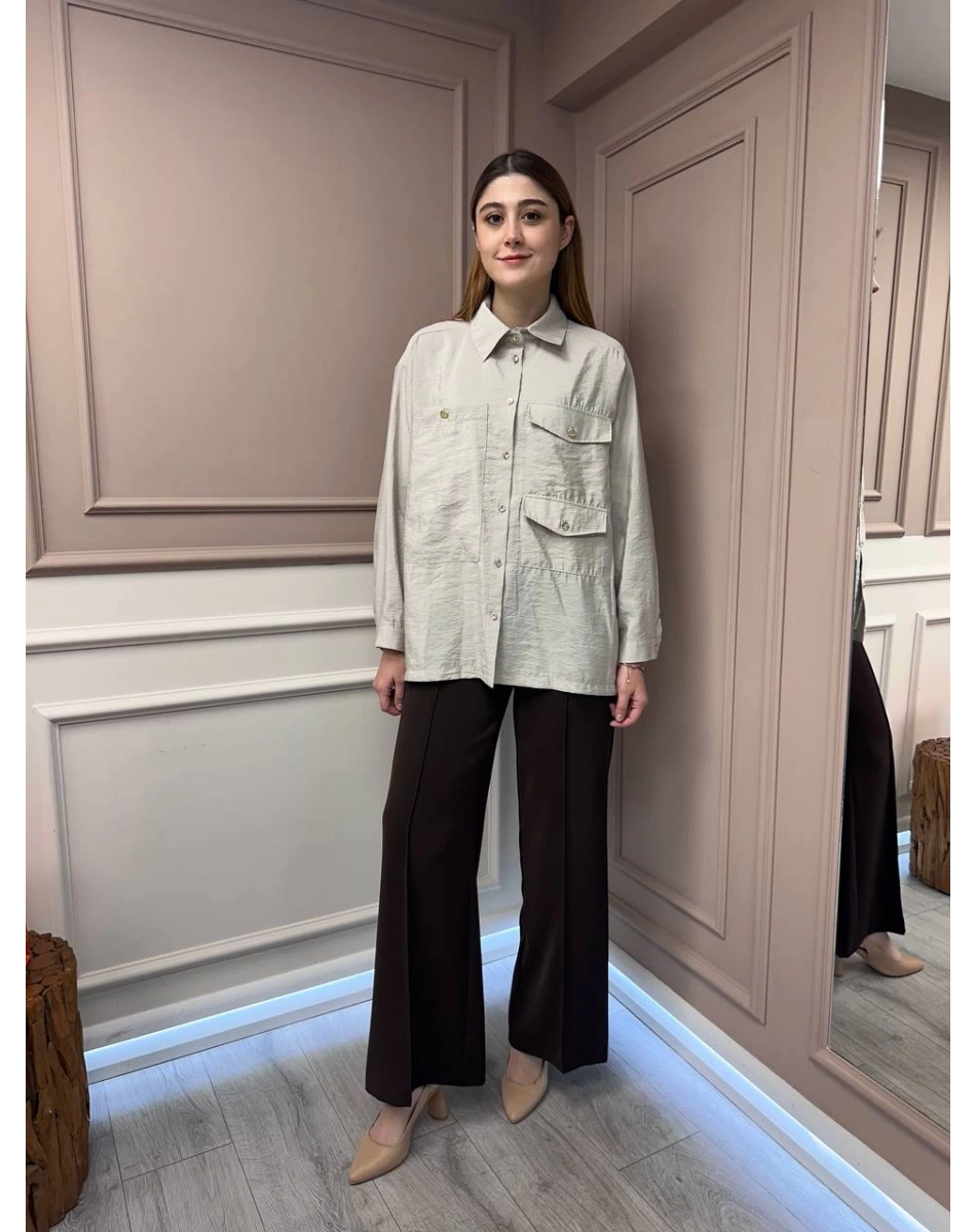 Ceremony 5135 Taş Üç Cepli Önden Düğmeli Kısa Gömlek