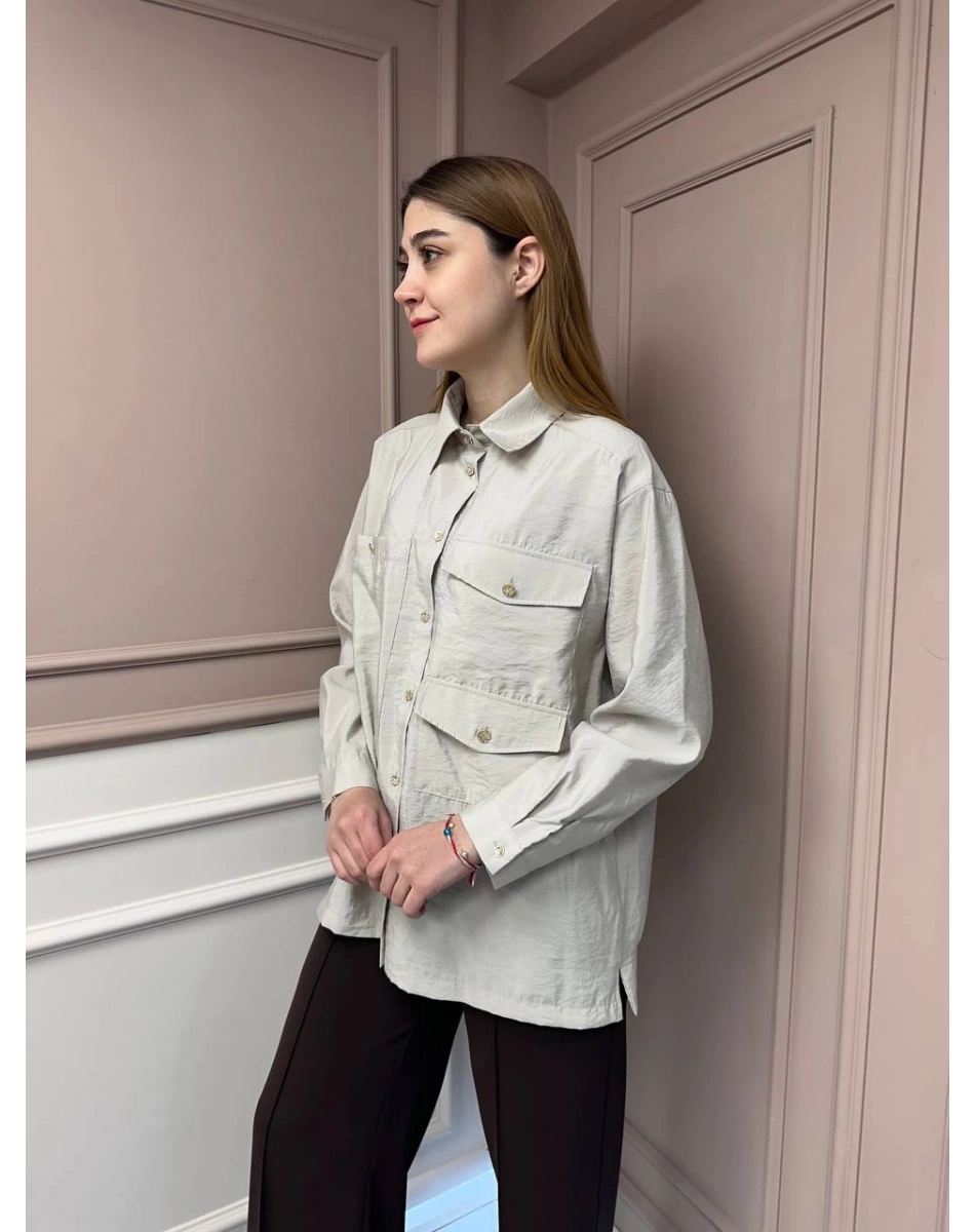 Ceremony 5135 Taş Üç Cepli Önden Düğmeli Kısa Gömlek