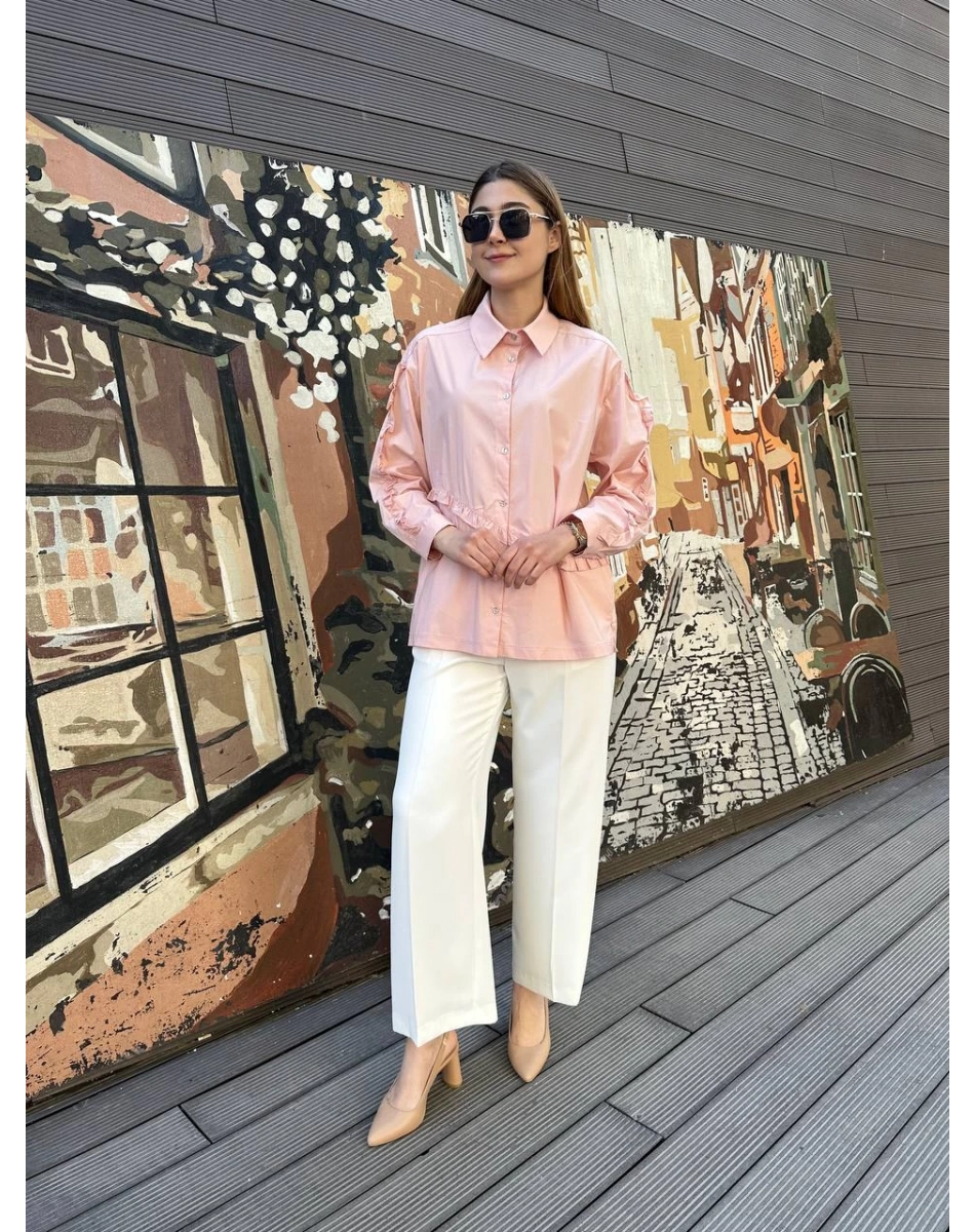 Ceremony 5158 Pembe Kolları Ve Önü Fırfır Detaylı Gömlek