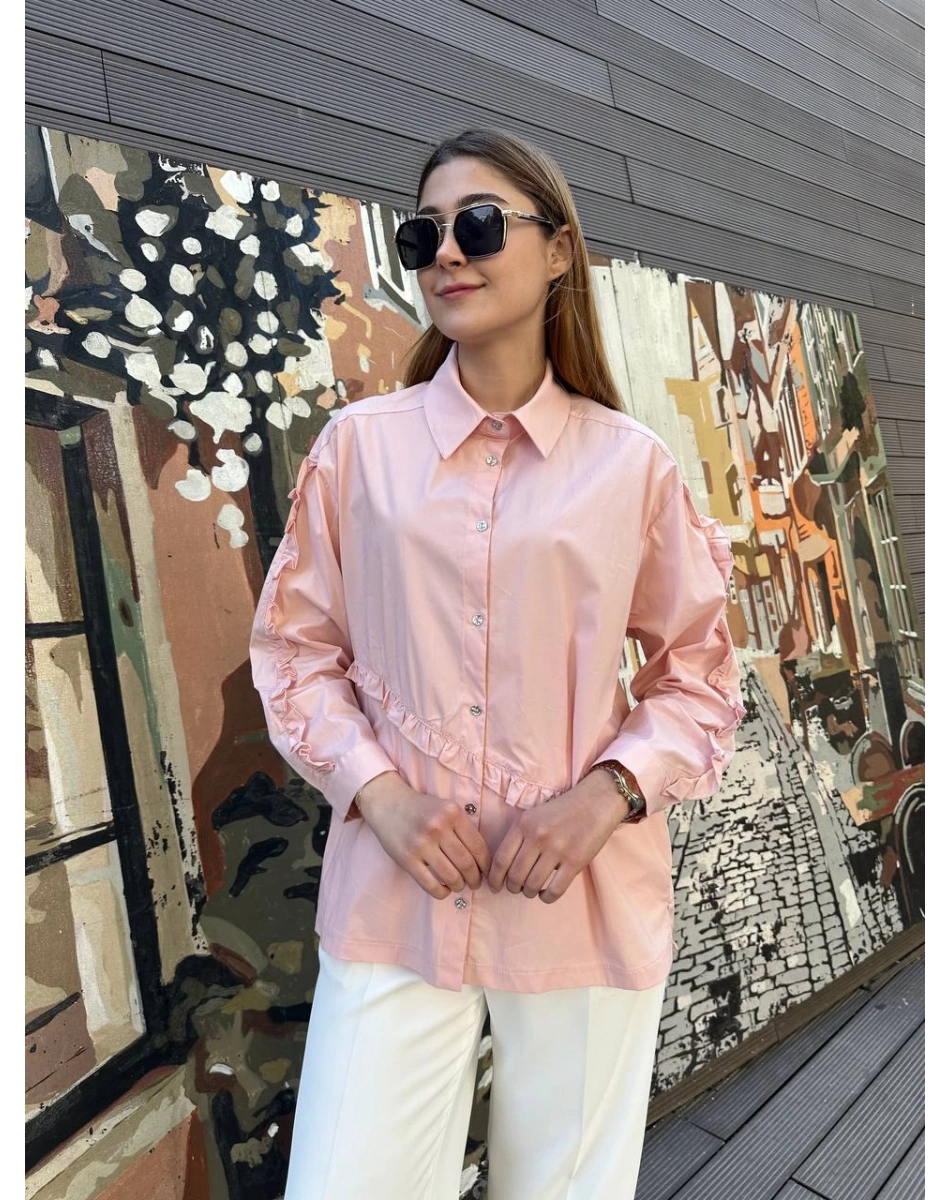 Ceremony 5158 Pembe Kolları Ve Önü Fırfır Detaylı Gömlek