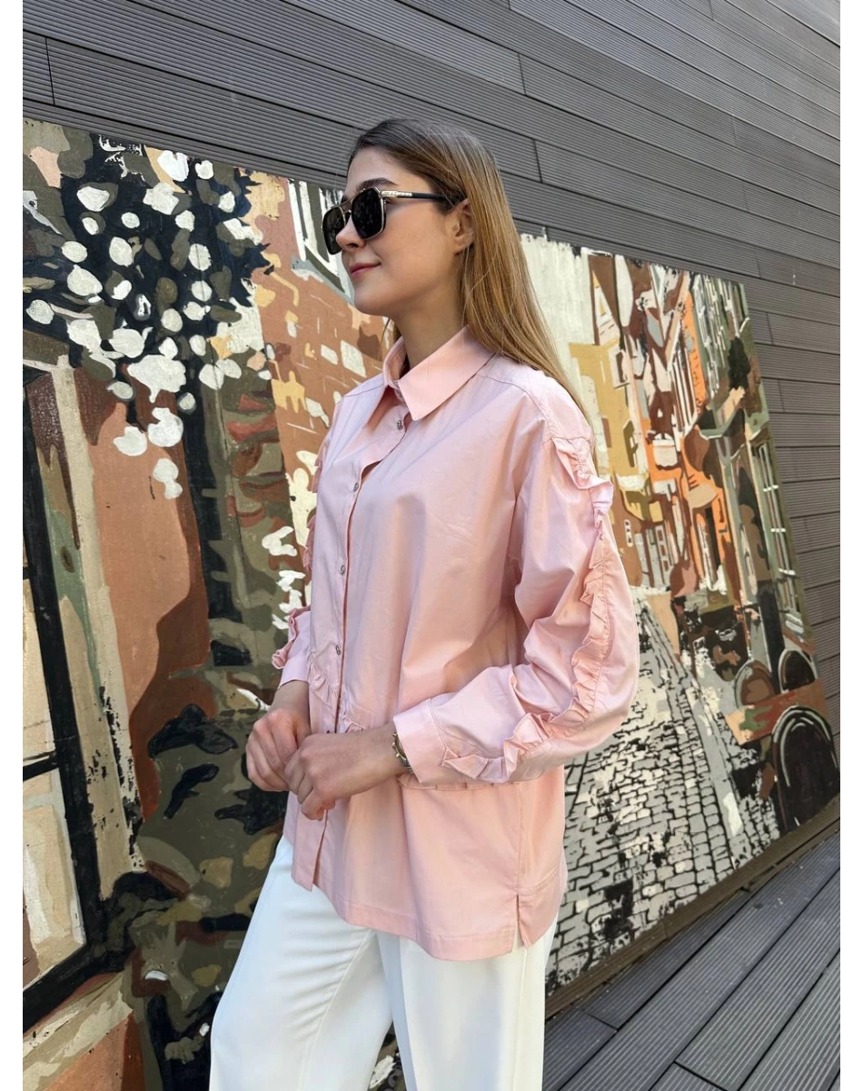 Ceremony 5158 Pembe Kolları Ve Önü Fırfır Detaylı Gömlek