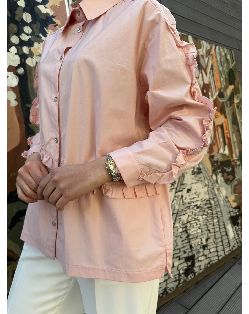 Ceremony 5158 Pembe Kolları Ve Önü Fırfır Detaylı Gömlek