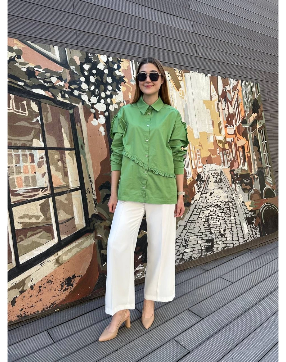 Ceremony 5158 Yeşil Kolları Ve Önü Fırfır Detaylı Gömlek