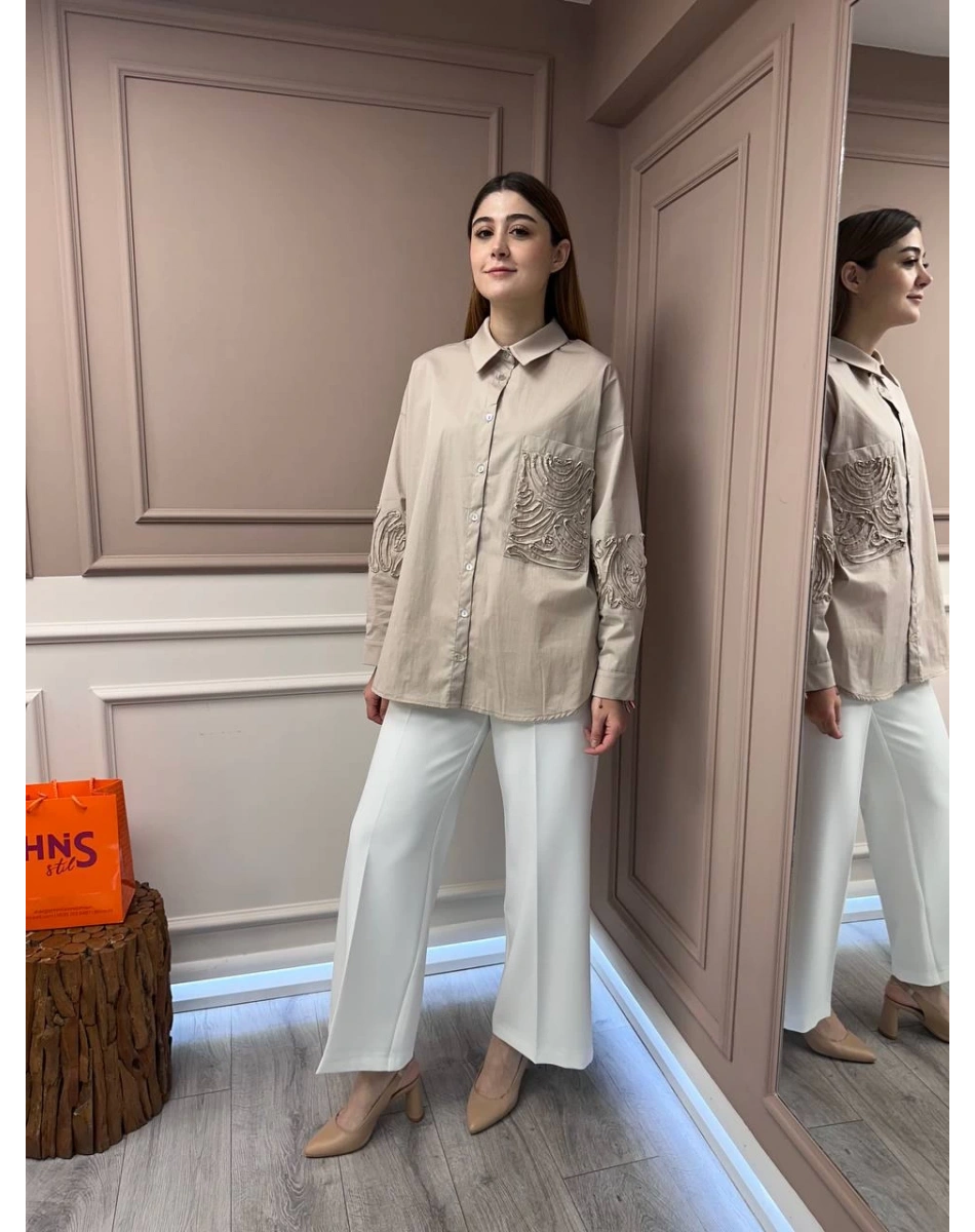 Ceremony 5173 Bej Aplike Detaylı Tunik