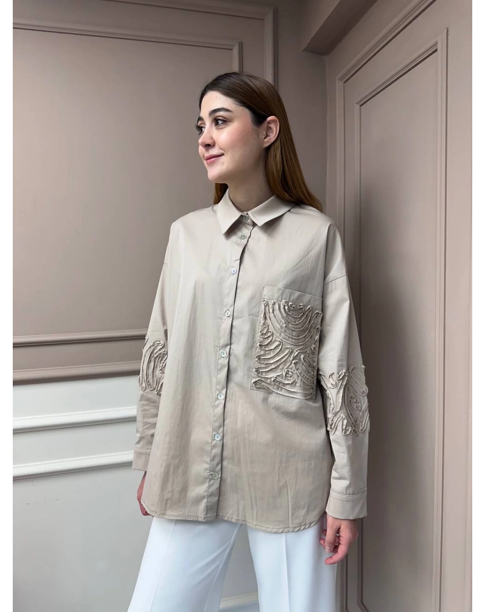 Ceremony 5173 Bej Aplike Detaylı Tunik