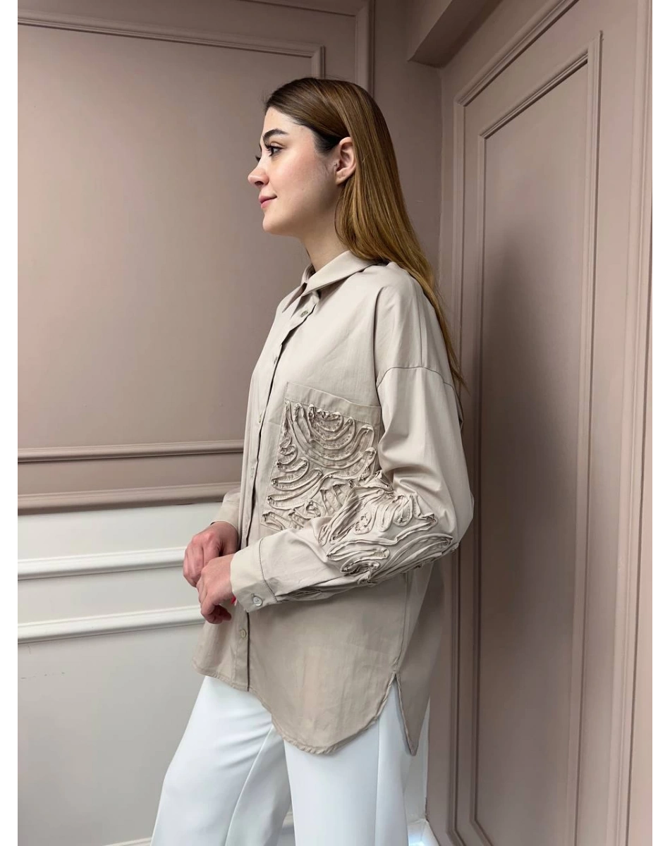 Ceremony 5173 Bej Aplike Detaylı Tunik