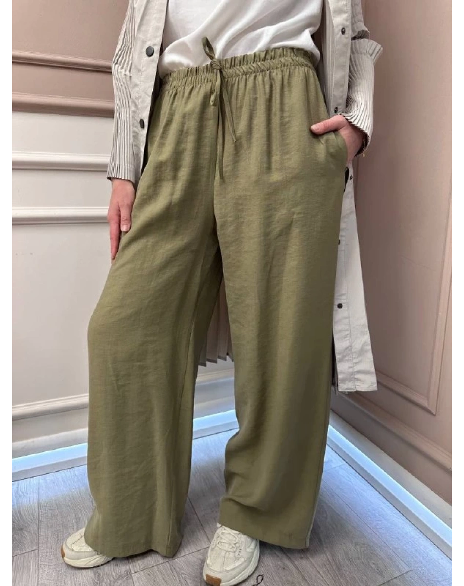 Ceremony 5347 Haki Beli Lastik ve Bağlama Detaylı Pantolon