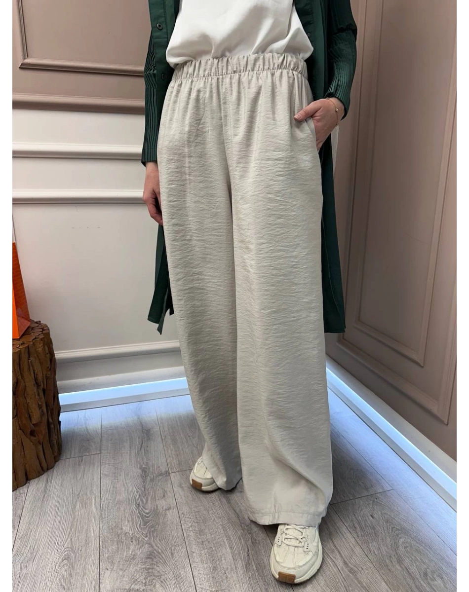 Ceremony 5355 Bej Beli Lastikli Bol Paça Pantolon