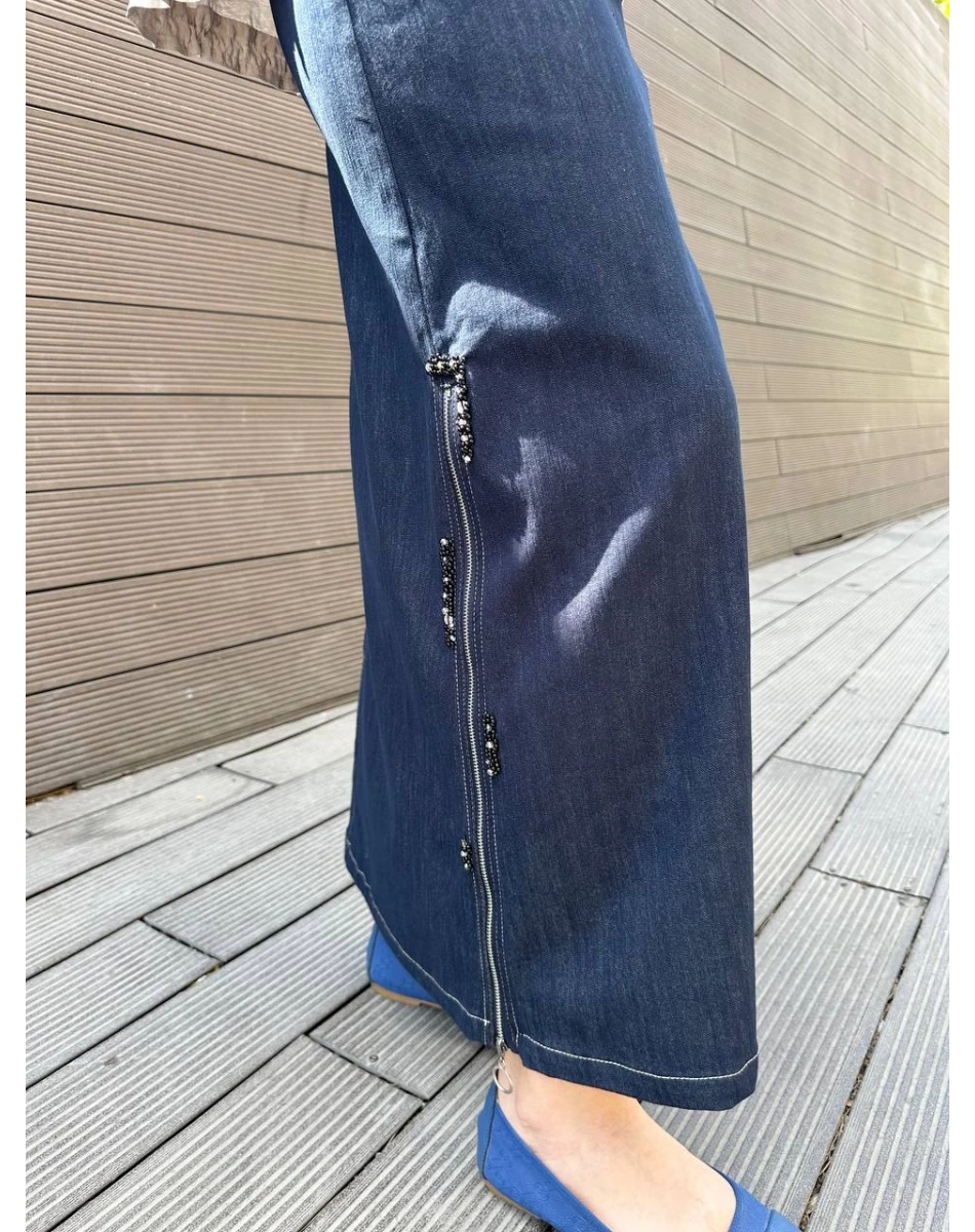 Ceremony 5615 Lacivert Yanı Fermuarlı Denim Etek