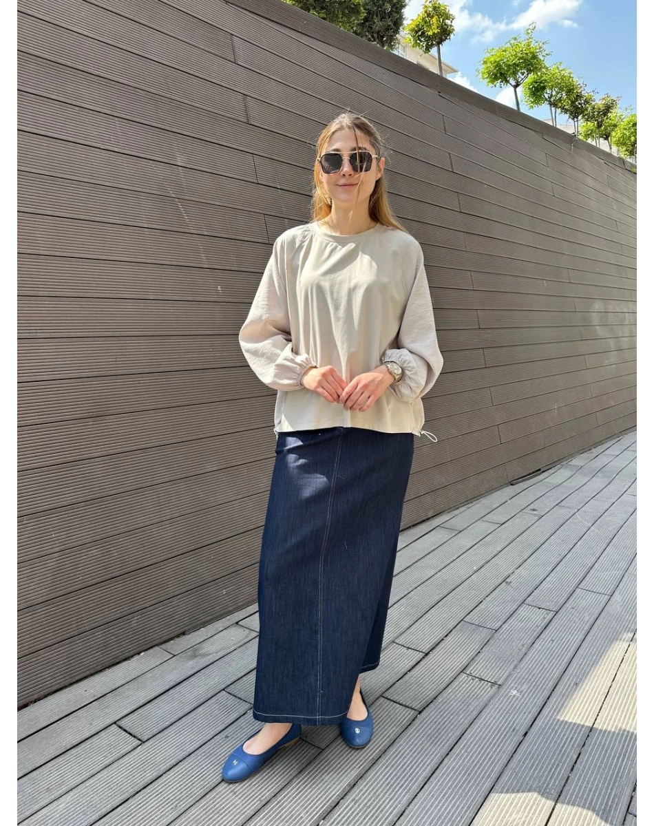 Ceremony 5615 Lacivert Yanı Fermuarlı Denim Etek