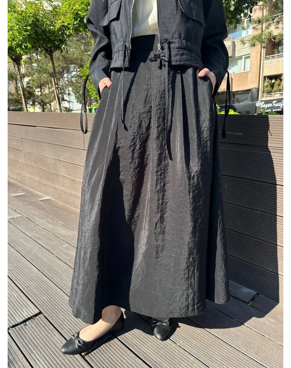 Ceremony 5621 Siyah Arkası Lastikli Önü Pileli Etek