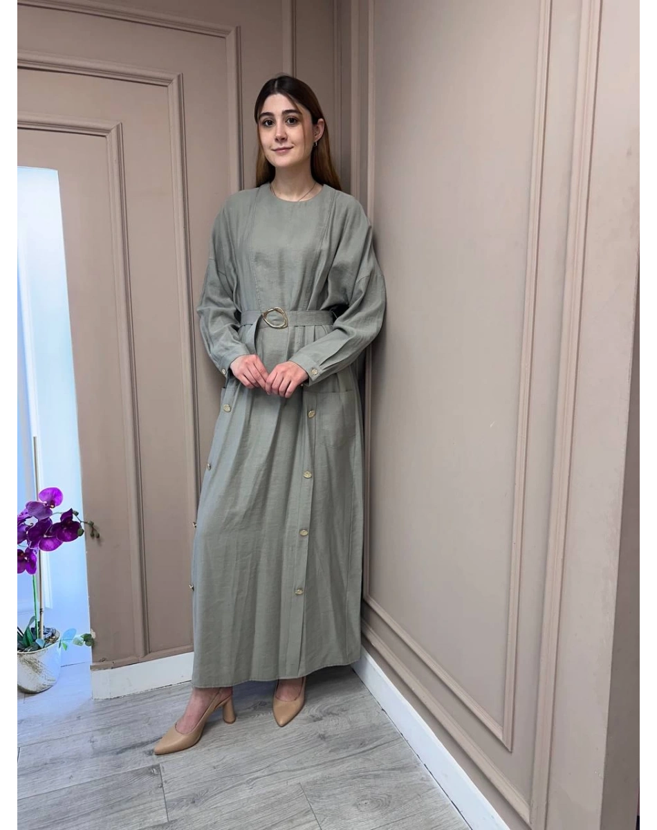 Ceremony 5735 Gri Düğme Detaylı Elbise