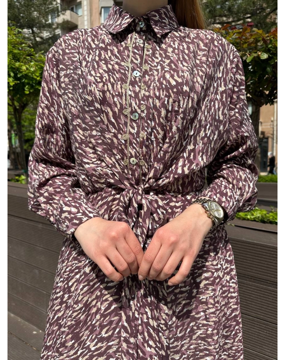 Ceremony 5738 Orijinal Desenli Önden Bağlamalı Elbise