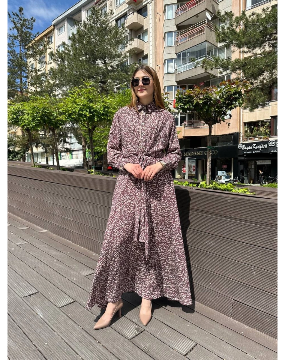 Ceremony 5738 Orijinal Desenli Önden Bağlamalı Elbise