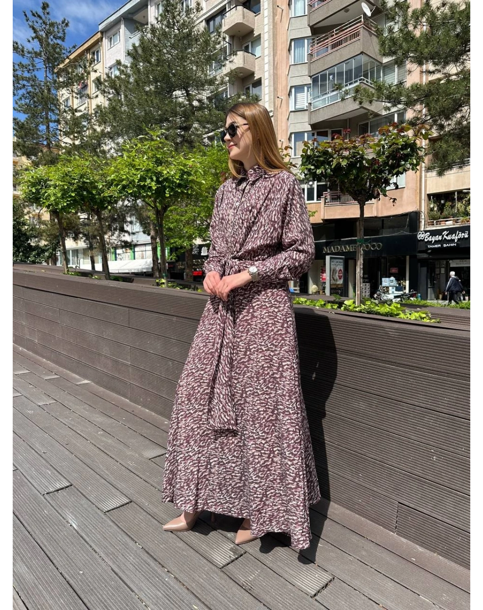 Ceremony 5738 Orijinal Desenli Önden Bağlamalı Elbise