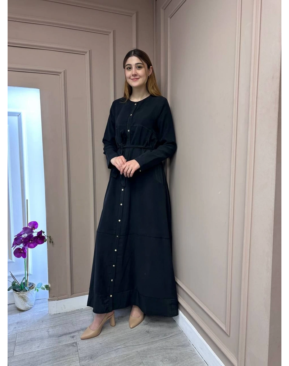 Ceremony 5741 Siyah Önden Düğmeli Elbise