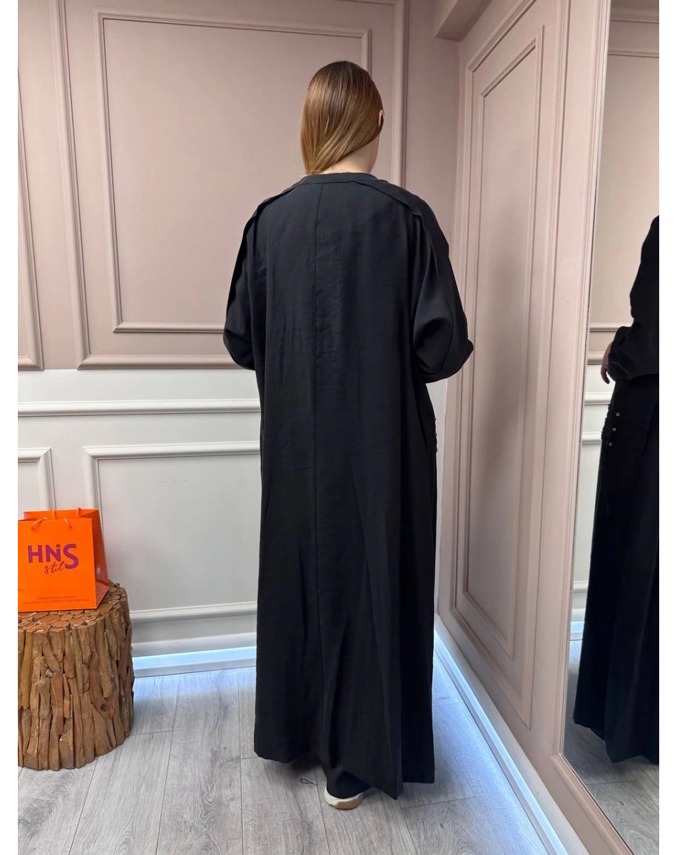 Ceremony 5822 Siyah Cep Detaylı Fermuarlı Ferace