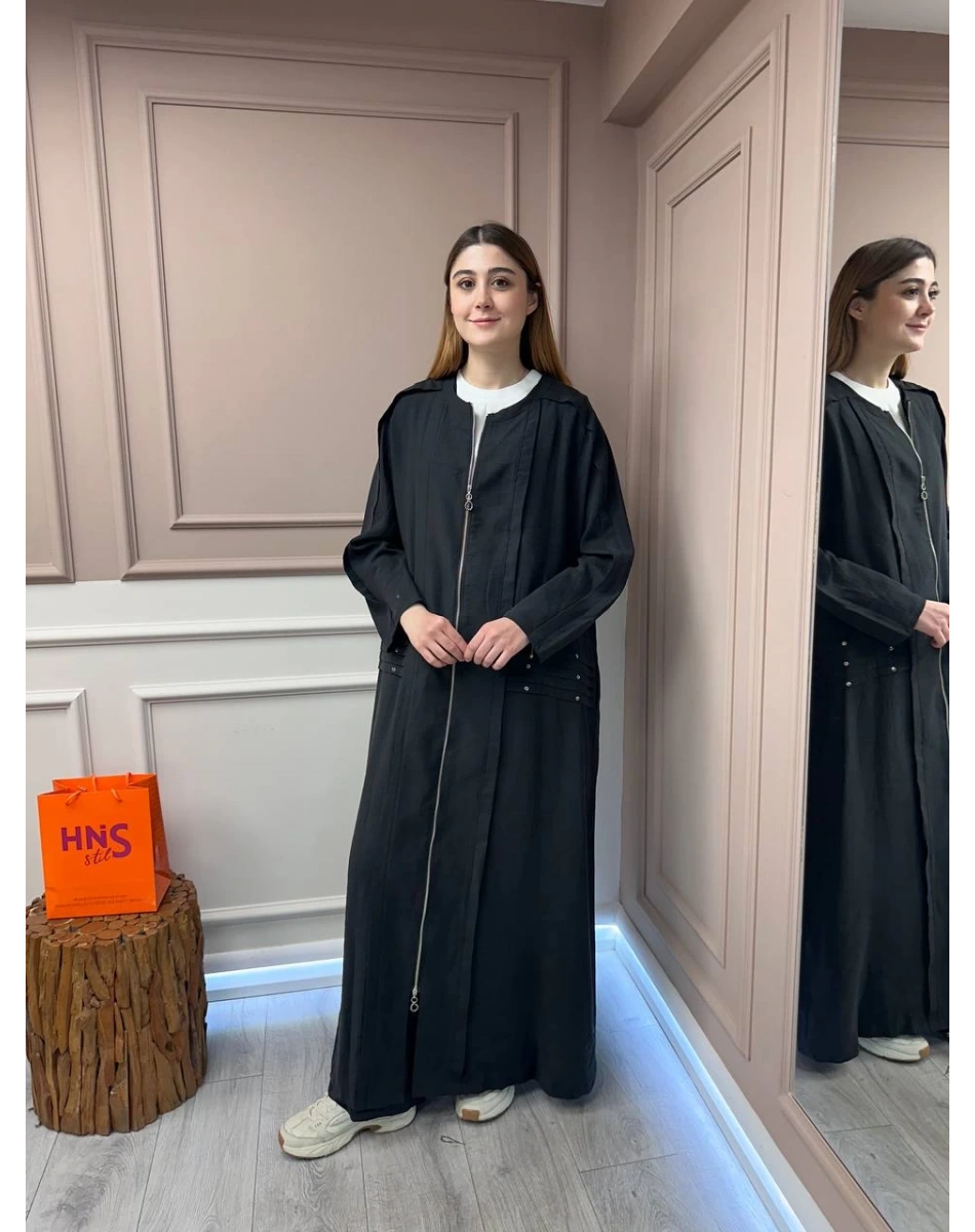 Ceremony 5822 Siyah Cep Detaylı Fermuarlı Ferace