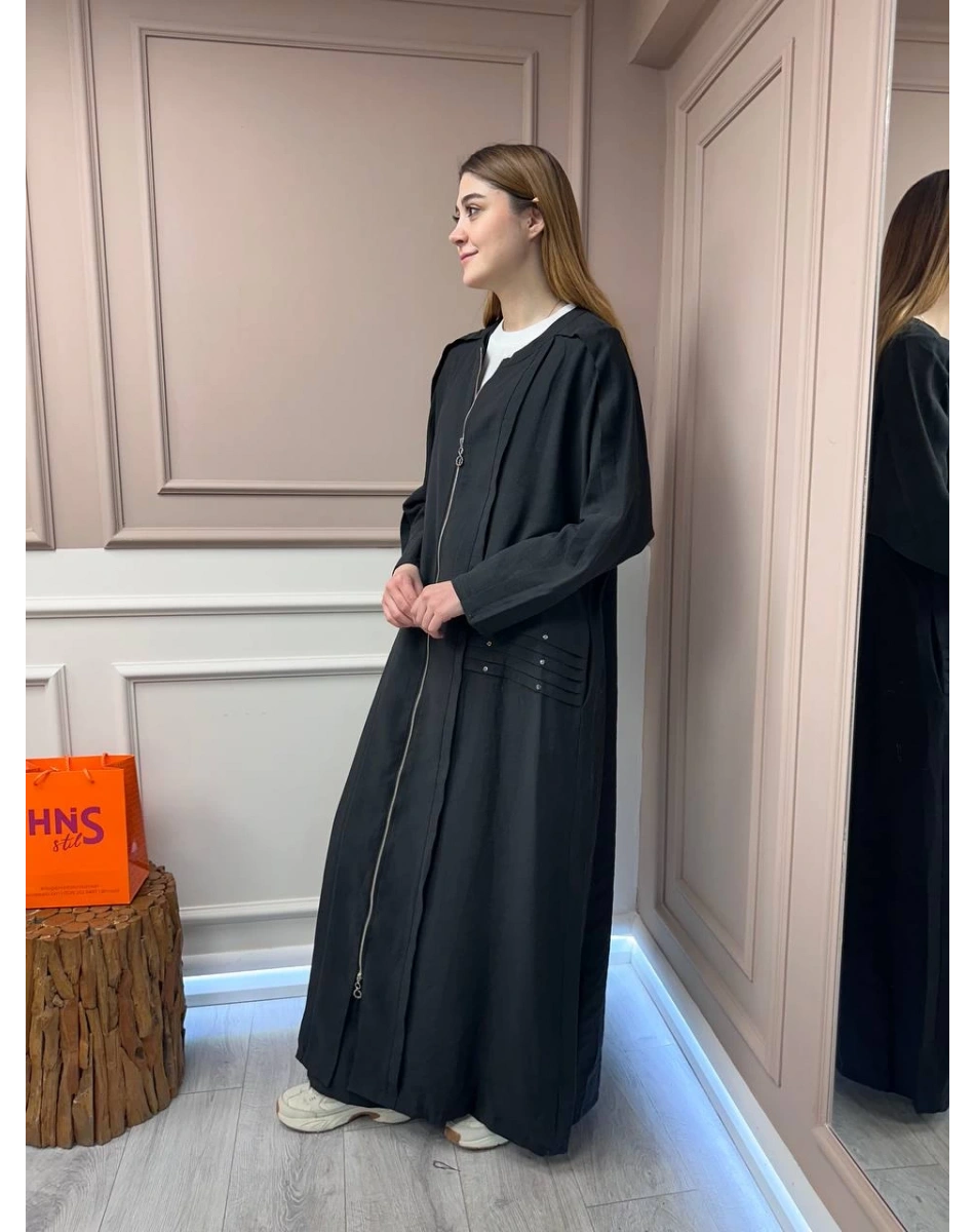 Ceremony 5822 Siyah Cep Detaylı Fermuarlı Ferace