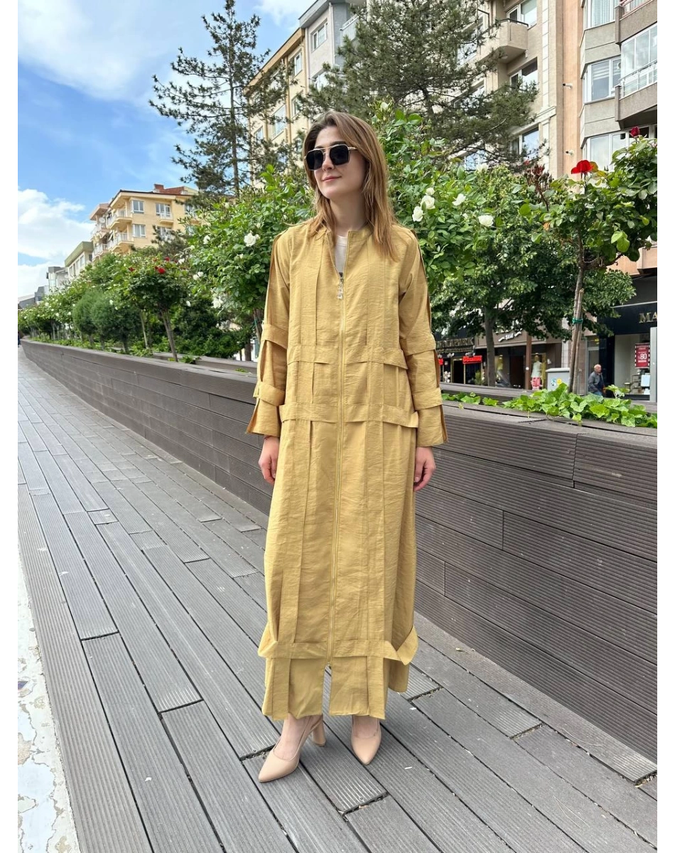 Ceremony 5856 Amber Kafes Detaylı Fermuarlı Ferace