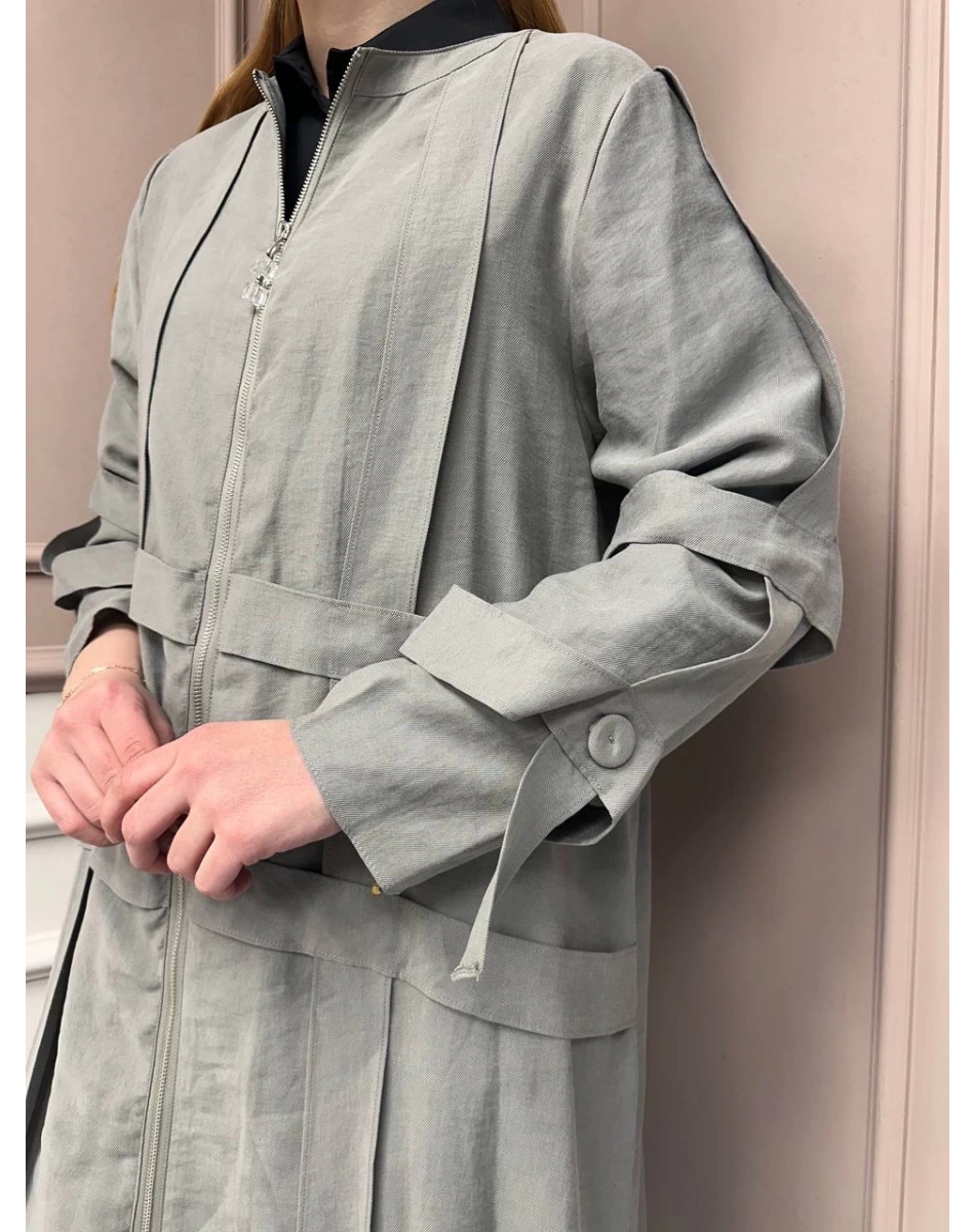 Ceremony 5856 Gri Kafes Detaylı Fermuarlı Ferace