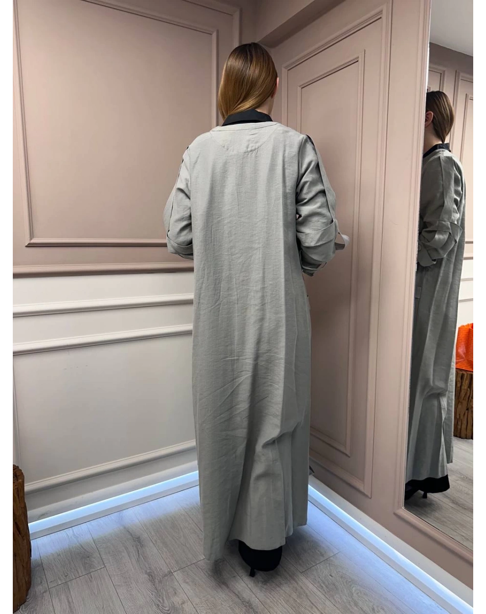 Ceremony 5856 Gri Kafes Detaylı Fermuarlı Ferace